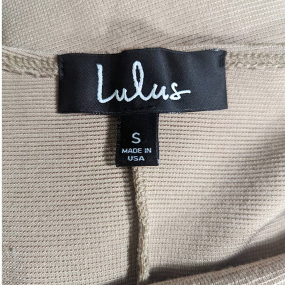 LULU'S Bodycon Mini Dress‎ Tan Bateau Spaghetti Straps Size Small - Picture 8 of 13